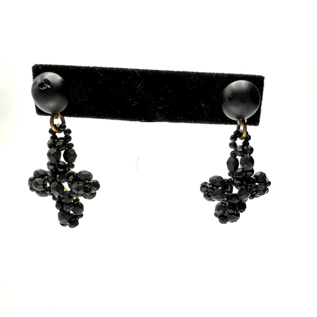 Vintage Erickson Beamon Black Crystal Cross Drop Earrings Guc